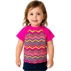 Joe Boxer Girl’s Size 3T Pink Geometric Swim Rash Guard Top